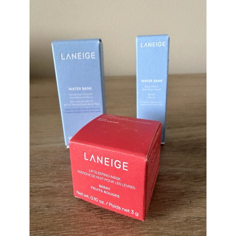 Laneige Water Bank Mini Set Cleanser Serum Lip Sleeping Mask Berry New - Picture 3 of 12